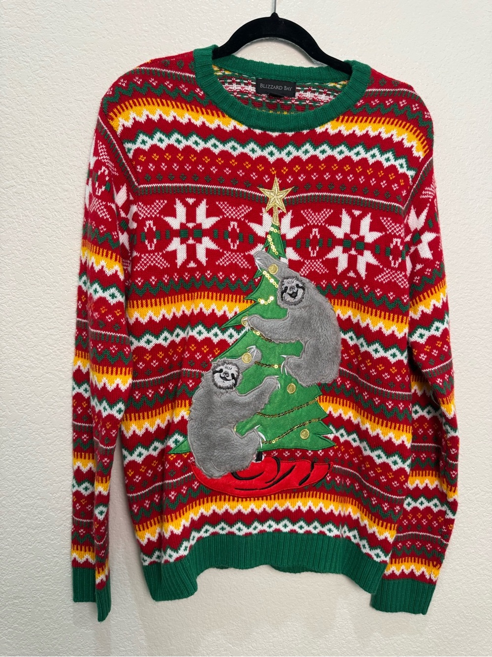 Blizzard Bay Men’s M Sloth Christmas Ugly Sweater Tree Fair Isle Sequins